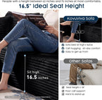 108” Modular Sectional Sofa, Right Facing Chaise (Sitting: Chaise on Your Right), Black Corduroy Cloud Couch, Deep Seat 5-Seater, Converts to Bed, No Assembly Required for Living Room
