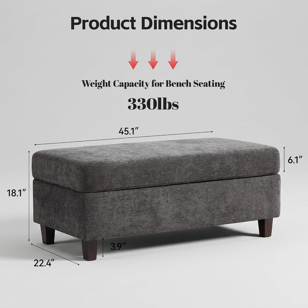 GENTEACO 45" Storage Ottoman Bench with Reversible Wooden Tray Top, Large Chenille Upholstered Ottoman Coffee Table with Hidden Storage, Foot Rest Bench for Living Room, Bedroom, Entryway,Dark Gray