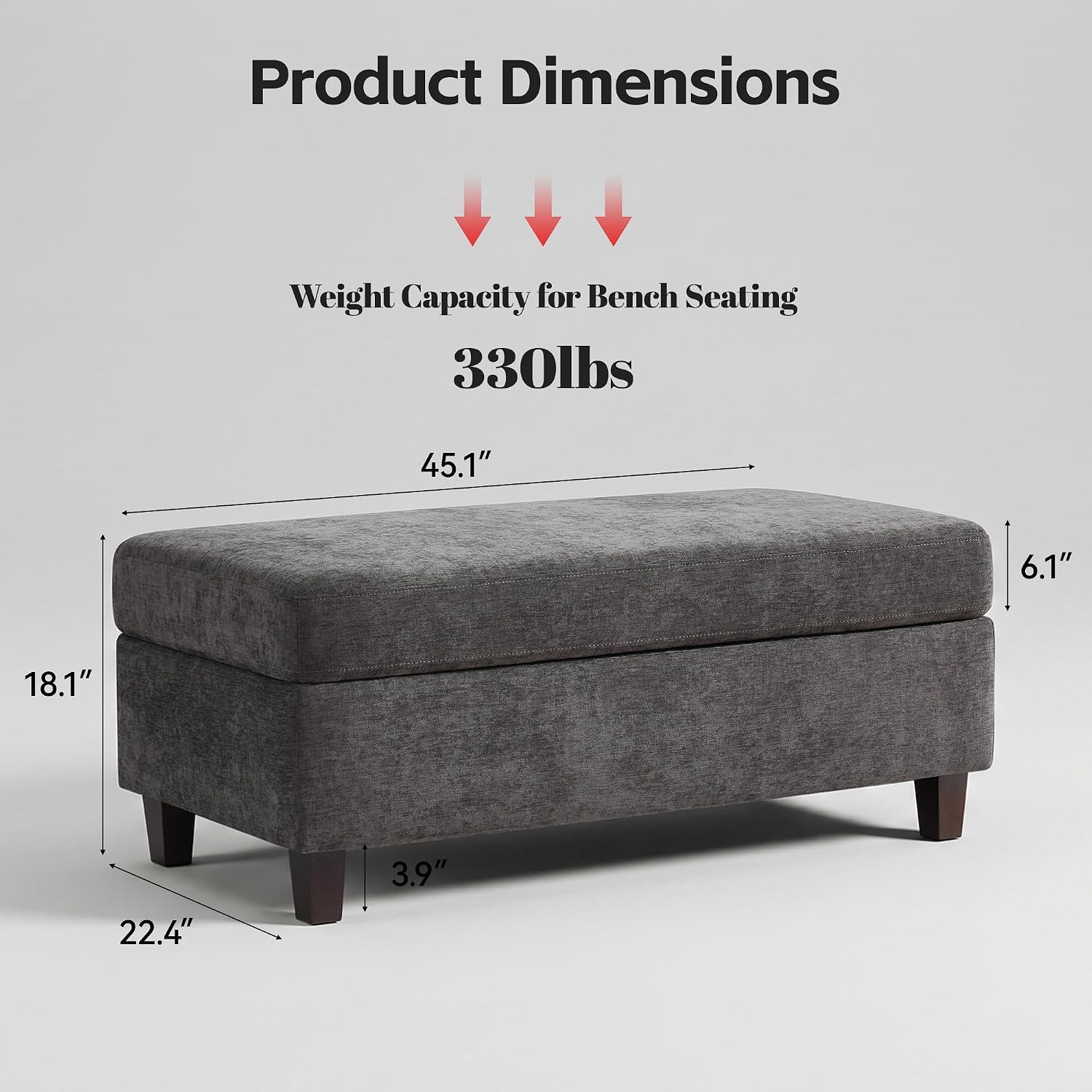 GENTEACO 45" Storage Ottoman Bench with Reversible Wooden Tray Top, Large Chenille Upholstered Ottoman Coffee Table with Hidden Storage, Foot Rest Bench for Living Room, Bedroom, Entryway,Dark Gray