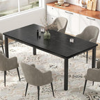 Garvee 79 in Dining Table for 6, Farmhouse Wooden Kitchen Tables for Family, Rectangular Industrial Style Dining Room Table with Sturdy Metal Frame, Long Desk for Restaurant, Kitchen, Office,Black
