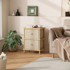 Apicizon Nightstand with 2 Storage Drawers, Boho Side Table with Solid Wood Legs, End Table for Small Spaces, Bedroom, Living Room, Entryway, Natural