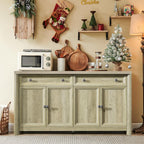 Standifurno Farmhouse Buffet Cabinet with Storage, 59" Large Sideboard Credenza with Adjustable Shelves & 4 Doors, Wood Rustic Kitchen Coffee Bar Console for Table Living Room, Natural