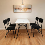 5-Piece Dining Table Set for 4, Modern Kitchen Table with 4 Boucle Chairs, Rectangular Dining Table with Storage Shelf & Marble Tabletop, Beige Home Dining Furniture for Small Space, Black+Beige