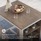 Signature Design by Ashley Skempton 3-Piece Counter Height Dining Table Set | Two-tone acacia wood set, 3 built-in open shelves, 2 upholstered saddle stools, Space-saving tuck-away design, Dining room