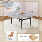 HIPIHOM Expandable Folding Dining Table Set, 55-Inch Round to Square Table with 6 Upholstered Chairs, Metal Frame, for Dining Room or Apartment (Round Table + 6 Black Modern Dining Chairs)
