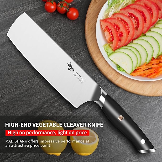 MAD SHARK Nakiri Knife 7 inch Chef Knives, Vegetable Kitchen Knife with High Carbon Stainless Steel Blade, Multipurpose Asian Knife for Chopping, Cutting and Slicing with Ergonomic Handle