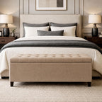 Madison Park 49" Upholstered Storage Bench, Button Tufted End of Bed Bench with Storage, Dual Spring Soft-Close Lid, Bedroom Bench for Queen King Bed, Entryway Living Room, Sand
