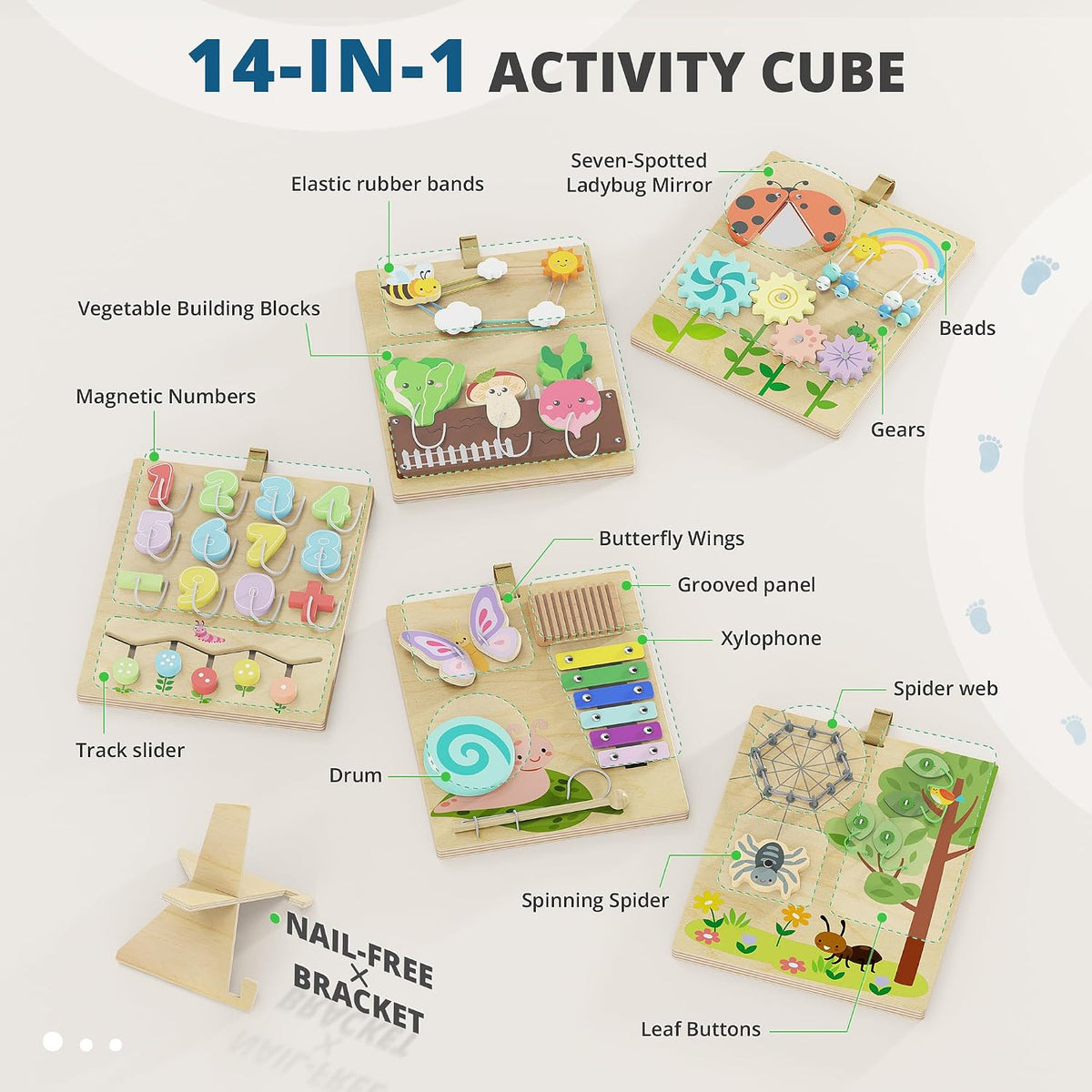 BlueWood Pikler Triangle Set Blue with Cushion and Wooden Busy Board
