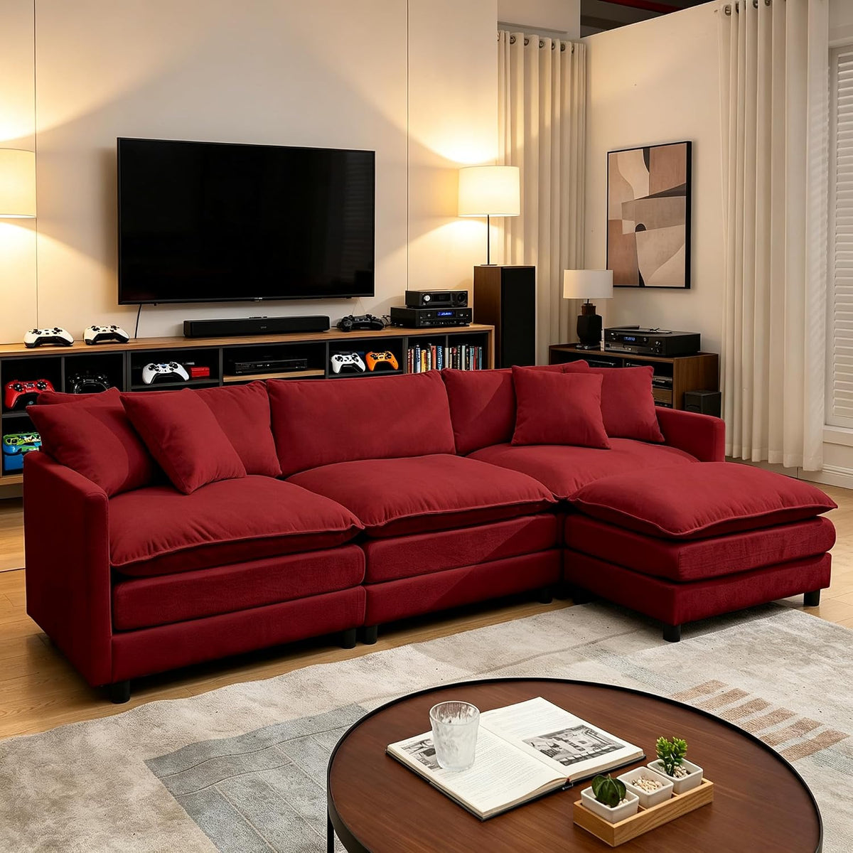 108.27" Modular Sectional Sofa, 4 Seat L Shaped Couch with Chaise | Deep Seat Cloud Couch With Soft Chenille Fabric, Reversible Chaise Modular Design Spacious Comfort for Home, Apartment, Dorm