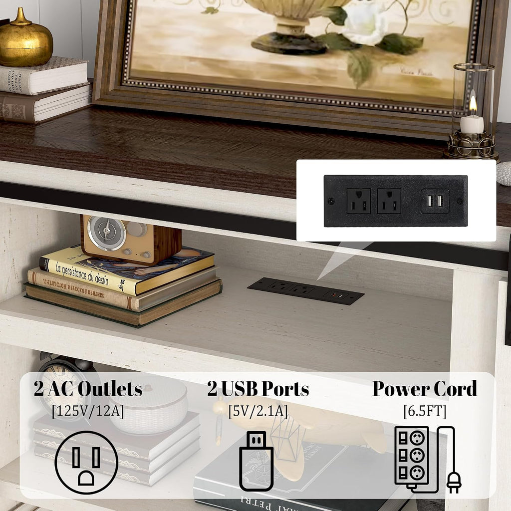 Hlivelood 66" Farmhouse TV Stand for 75 Inch TV, 33" Tall Entertainment Center with Power Outlets & Sliding Barn Door, Wood TV Stand with Storage, TV Media Console for Living Room, Antique White