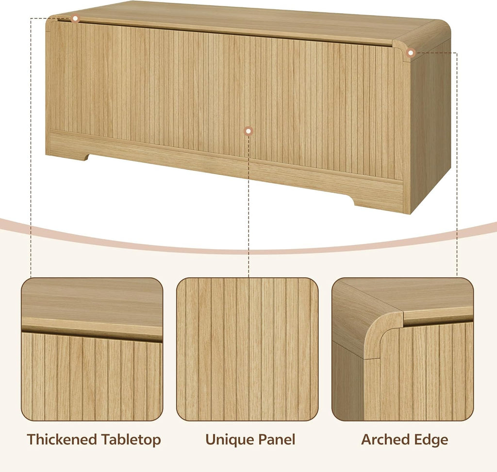 Storage Chest, 47.2" Large Entryway Bench with Storage, Wooden Storage Chest for Bedroom w/Lift Top, Modern Blanket Chest with 2 Safety Hinges for Entryway Living Room Hallway, Natural