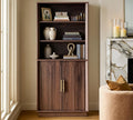 FORTUNETEC 71" Tall Bookcase, 3-Tier Bookshelf with Storage, Walnut