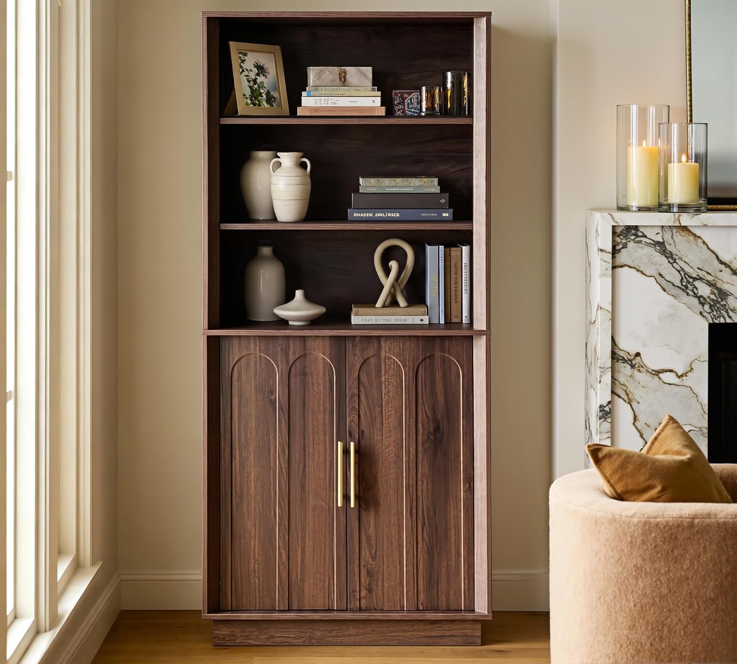 FORTUNETEC 71" Tall Bookcase, 3-Tier Bookshelf with Storage, Walnut