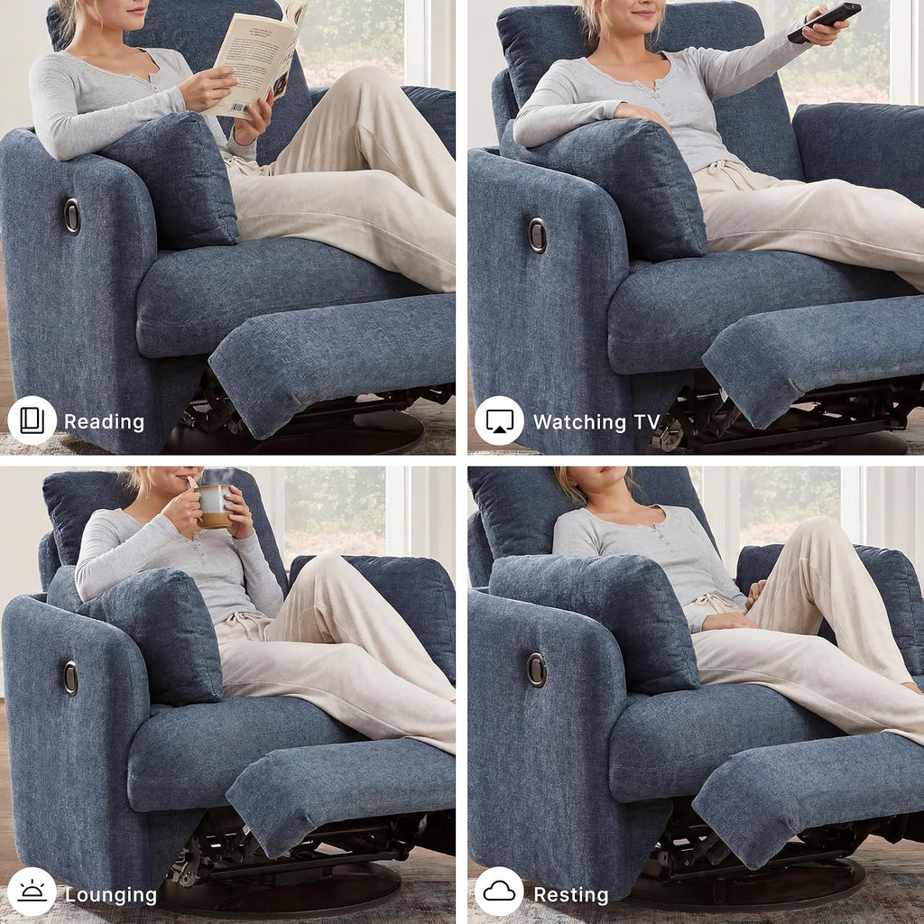 Signature Design by Ashley Modmax Swivel Glider Recliner, Hidden Storage & Washable Bolsters, Next-Gen Nuvella Performance Fabric, Modern Chair for Living Room or Office, Ink Blue