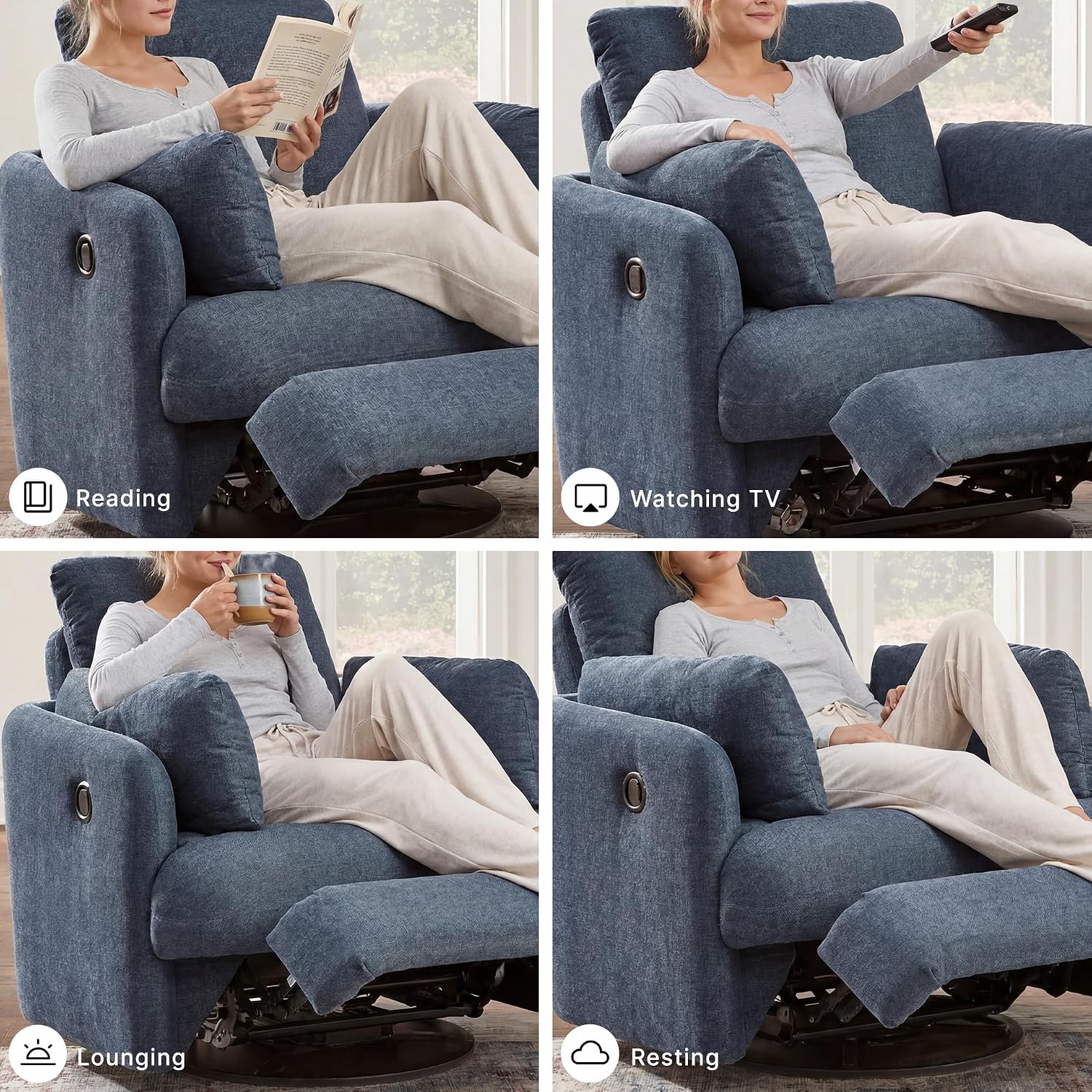 Signature Design by Ashley Modmax Swivel Glider Recliner, Hidden Storage & Washable Bolsters, Next-Gen Nuvella Performance Fabric, Modern Chair for Living Room or Office, Ink Blue