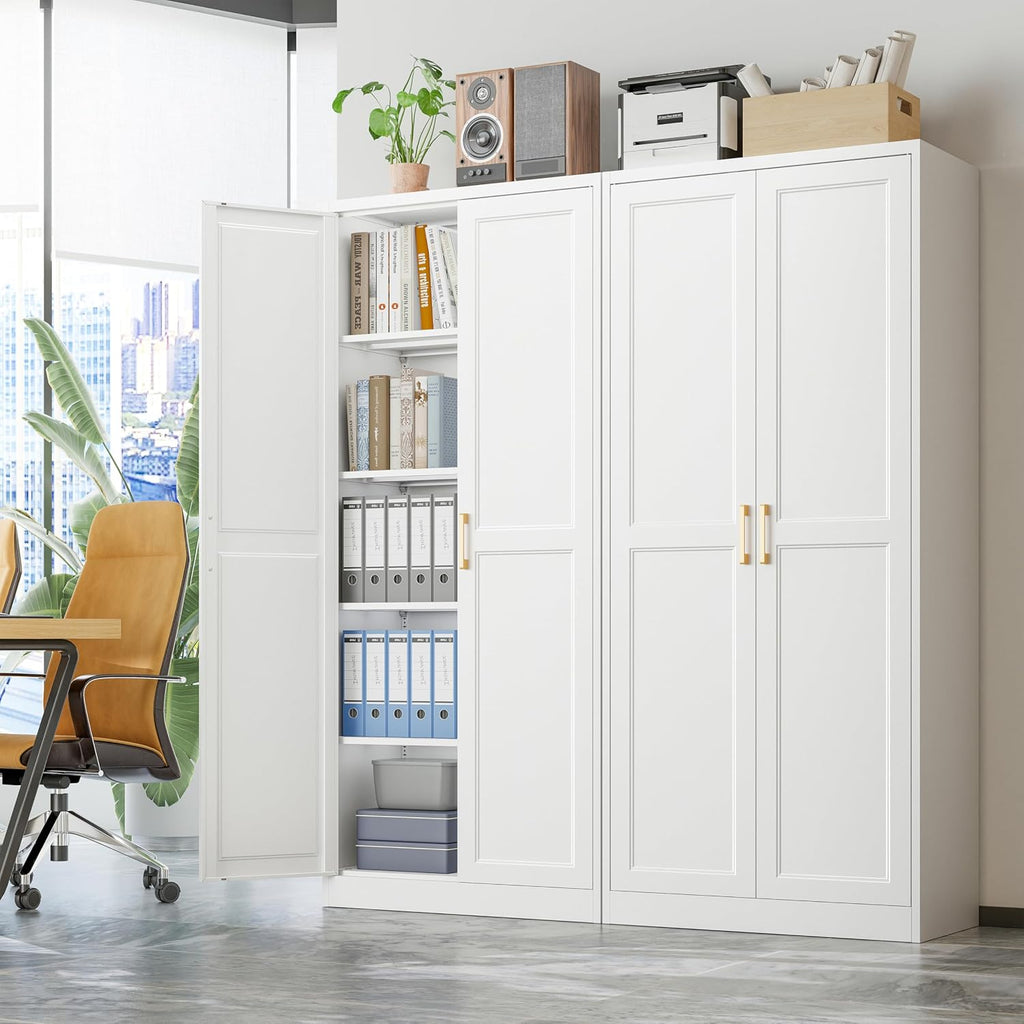 71"Tall Metal Kitchen Pantry Storage Cabinet with Doors& 4 Shelves | White Pantry Cabinet, Utility Kitchen Cupboard, Large Food Storage Cabinets, Steel Locker for Dining, Office, Living Room