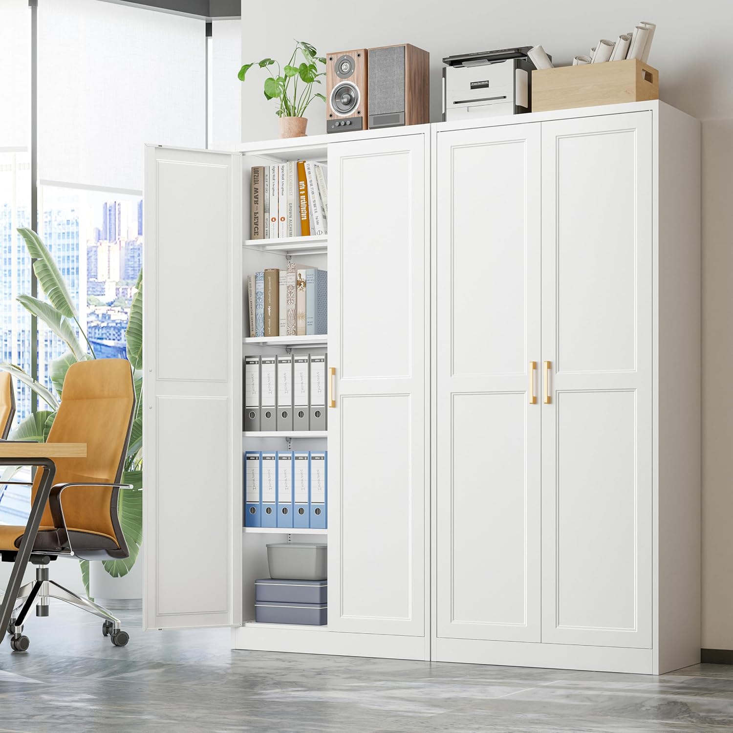 71"Tall Metal Kitchen Pantry Storage Cabinet with Doors& 4 Shelves | White Pantry Cabinet, Utility Kitchen Cupboard, Large Food Storage Cabinets, Steel Locker for Dining, Office, Living Room