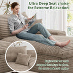 107" Cloud Couch Modular Sectional Sofa for Living Room, U-Shape Couch with Deep Seat, Modern Corduroy 3-Seater with Ottoman, No Assembly Required (Camel,Right-Facing Chaise)