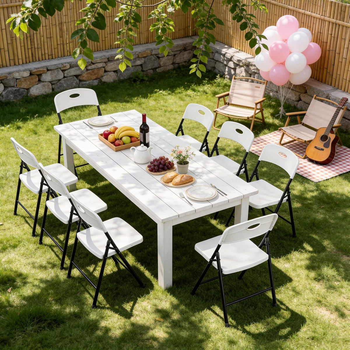 Folding Chairs 4 Pack, Outdoor White Folding Chairs for Outside Indoor, Portable 350 lbs Capacity Heavy Duty Plastic Metal Foldable Chairs Commercial Seating for Picnic, Party, Patio