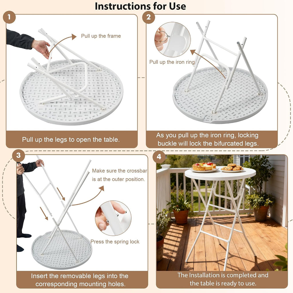 Folding Round Table, 32in Cocktail Table, High Top Table with Removable Legs, Foldable Bar Tables, Pub Tables for Weddings, Parties,Patio, Business Events (White, 32" Round - Set of 2)