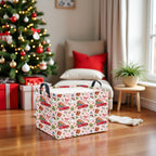 Rectangular Christmas Basket Waterproof Storage Bin for Bedroom Collapsible Bin Books Box Basket Room Decor(Pink Christmas)