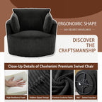 Swivel Accent Chair Round Barrel Armchair Upholstered Living Room Chair Corduroy Reading Chair Single Sofa Chair for Bedroom Apartment Office (Black, Standard 1Seater)