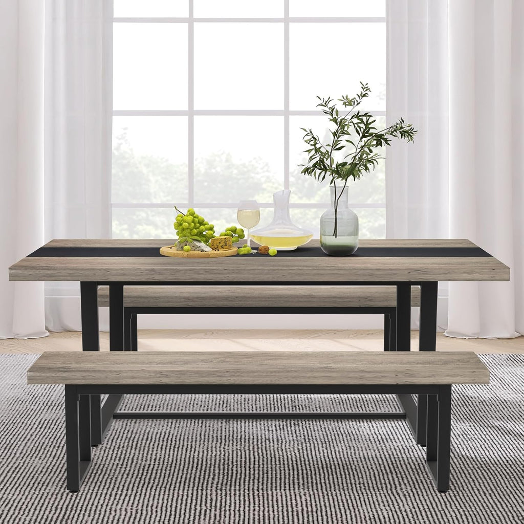 STHOUYN 59” Dining Bench Pair of 2 for 6-8 Person, Farmhouse Indoor Kitchen Table Benches, Bed Bench, Industrial Shoe Bench (Grey 2pcs)