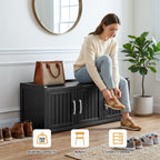 EFU Shoe Bench with Storage, Shoe Cabinet Indoor Outdoor with Adjustable Shelves, Waterproof Shoe Organizer with 3 Doors for Entryway, Bedroom, Living Room (Black)