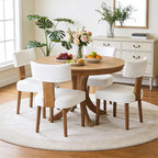 Upholstered Dining Chairs Set of 2, Mid Century Modern Linen Dining Chairs, Armless Side Chairs with Curved Back and Wood Legs for Kitchen, Dining Room, Living Room, Cream