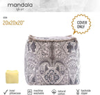 Mandala Life Art Pouf Ottoman - 20x20x20" - Foot Rest Stool - Gray Cube