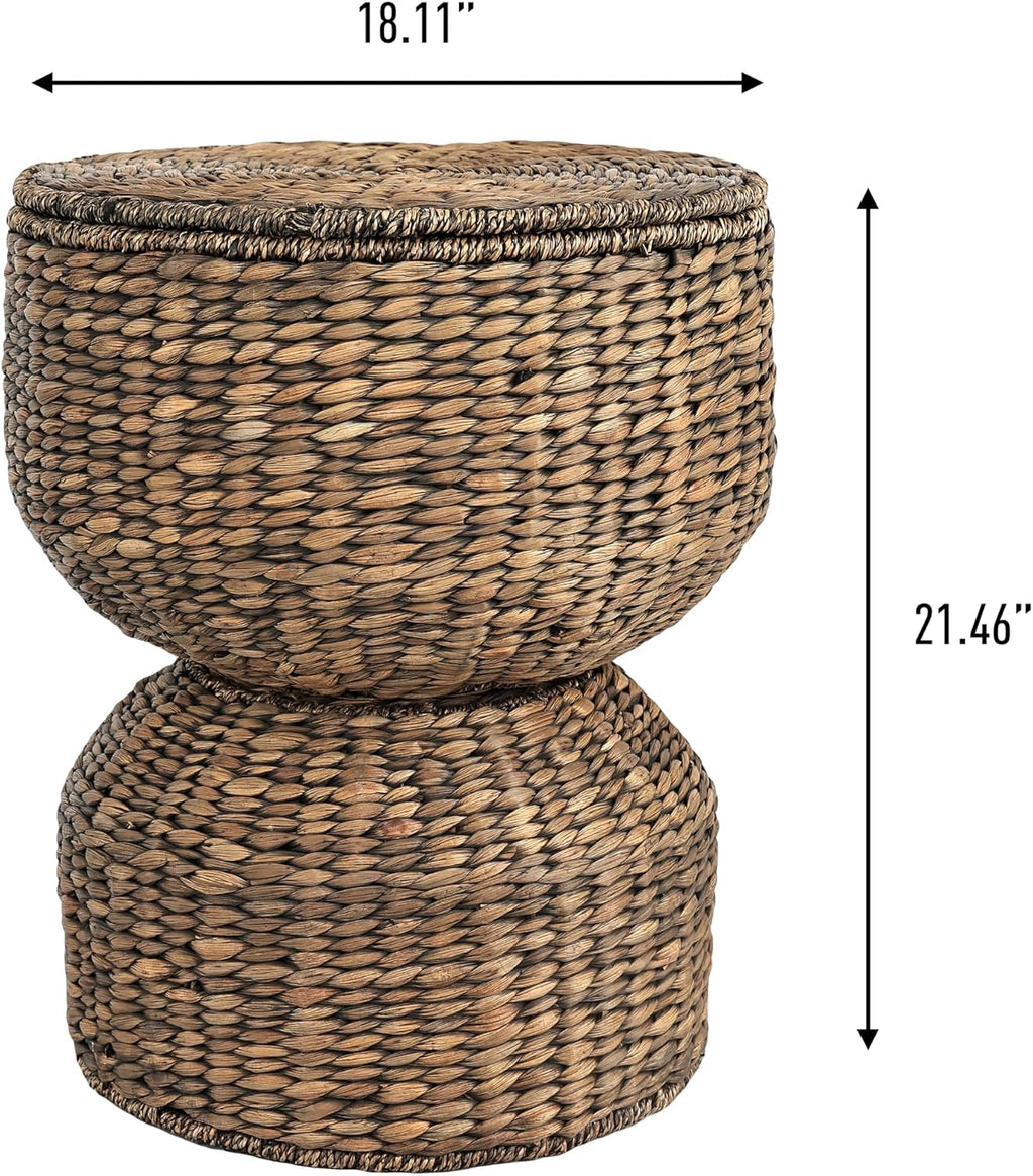 Eyely TAS1000B CAIA 18" Hourglass Handwoven Hyacinth Storage Accent Table with Lid, Brown Wash