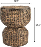 Eyely TAS1000B CAIA 18" Hourglass Handwoven Hyacinth Storage Accent Table with Lid, Brown Wash