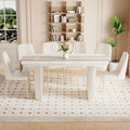 TesNus White Dining Table Set for 6, 67" Modern Marble Dining Table Set for Family Dining Room, Cream White Oval Table Set with Beveled 3.5" Top & Roman Column Pedestal Base, Easy 4-Screw Assembly