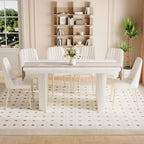 TesNus White Dining Table Set for 6, 67" Modern Marble Dining Table Set for Family Dining Room, Cream White Oval Table Set with Beveled 3.5" Top & Roman Column Pedestal Base, Easy 4-Screw Assembly