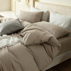 JIYUAN 100% Washed Cotton Duvet Cover Set 3 Pieces Oversized King, 1 Duvet Cover 120x98 Inches(Comforter Not Included) and 2 Pillowcases,Linen Feel Bedding Set Comfy and Breathable,Khaki