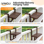 VINGLI 22in Acacia Wood Folding Balcony Hanging Table – Adjustable Height & Width, Balcony Railing Table Ideal for Different Railing Widths, Perfect for Balcony, Patio, Rectangular,Carbonized Color