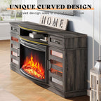 AMERLIFE 70" Fireplace TV Stand with 36'' Curved Electric Fireplace | Wash Gray LED TV Console, Farmhouse Living Room Entertainment Center, 2 Drawers & Adjustable Shelves, Fit TVs up to 80"