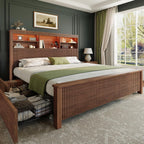 King Size Bed Frame with 4 Storage Drawers, Brown