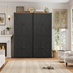 HOSTACK 71" Tall Pantry Cabinet, Farmhouse Kitchen Pantry with Storage Shelves, Barn Doors Food Storage Cabinet, Freestanding Kitchen Hutch with Large Drawer for Dining Room, Living Room, Black
