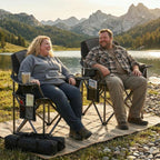 2 Pack Padded Oversized Camping Chairs for Adults,Heavy Duty Support 400 Lbs,Folding Portable Lawn Chair w/Cup Holder,Cooler Bag,Side Pocket,Perfect for Outdoor Picnic,Hiking(Black)