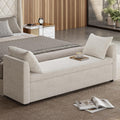 59.5" Modern Storage Ottoman Bedroom Bench, End of Bed Bench with Throw Pillows and Arms, Footrest Stool for Living Room, Dining Room, Entryway and Hallway, Linen