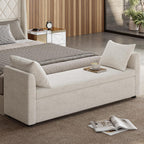 59.5" Modern Storage Ottoman Bedroom Bench, End of Bed Bench with Throw Pillows and Arms, Footrest Stool for Living Room, Dining Room, Entryway and Hallway, Linen