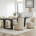 CHITA Upholstered Rolling Dining Chair on Casters Set of 4, Oatmeal | FSC Certified Modern Fabric Dining Chair with Casters, Boucle Dining Chairs for Reading Room Kitchen Dining Room