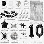 10th Birthday Decorations for Boys Girls, Black Silver Happy Birthday Party Decorations， 10 Year Old Party Supplies with Number 10 Balloons, Banner, Fringe Curtains Kit