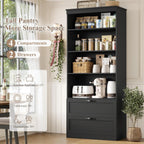 HOSTACK 70" Tall Kitchen Pantry Storage, Barn Doors Pantry Cabinet with Drawers and Adjustable Shelf, Modern Farmhouse Storage Cabinet for Kitchen, Dining Room, Living Room, Bathroom, Black