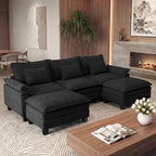 URRED Oversized Modular Sectional Sofa，Solid Black：122" U Shaped | Modern Comfy Cloud Couch with Movable Ottoman and Pillow, Deep Seat Couches for Living Room, Bedroom or Apartment