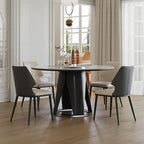 Montary 59" Modern Round Dining Table, Turntable Faux Marble Kitchen Table with Lazy Susan, Sintered Stone Tabletop Dining Room Table for 6-8 Person, with Black Metal Pedestal