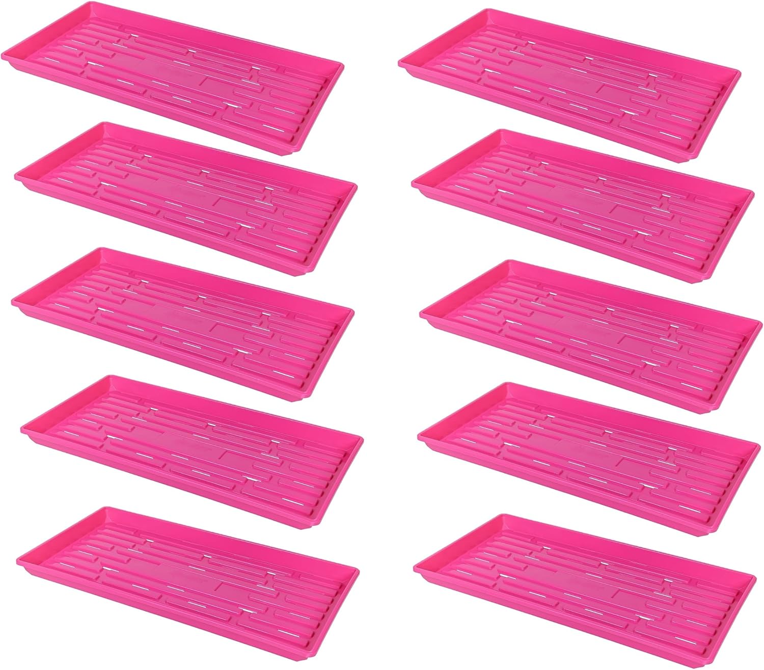 SUNPACK 10" x 20" Heavy Duty Shallow Plastic Seed Starting Tray, Magenta, 1" (Pack of 10) - Lined with Drainage Holes for Excess Water and Aeration, Ideal for Greenhouses or Indoor Gardening