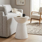 Albany Living Marble Top Solid Mango Wood Decorative Cylindrical Pedestal Side Table, Contemprary Accent Side/End Table,Fully Assembled, for the Living Room and Bedroom,White