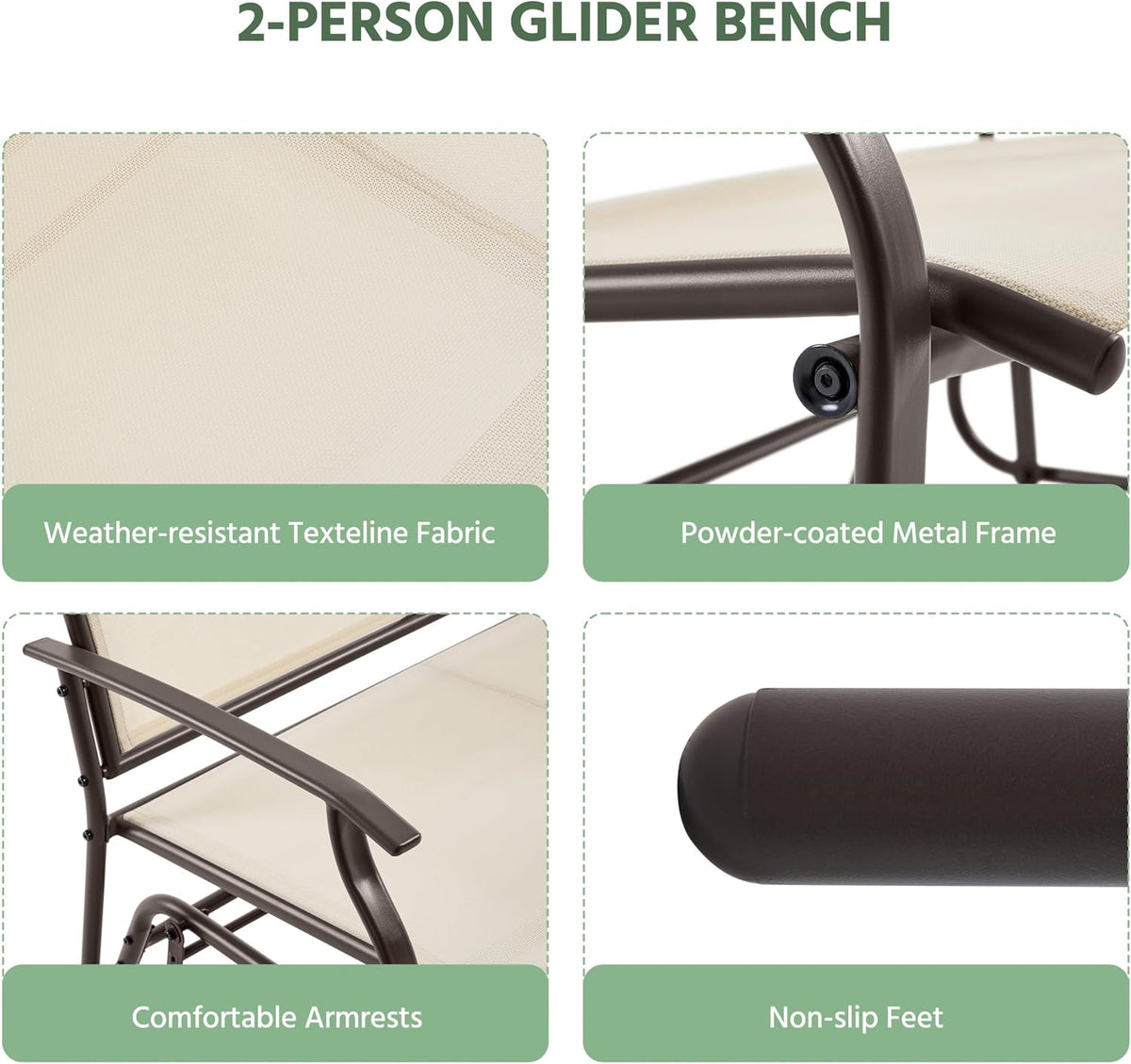 Yaheetech Glider Bench for Outside Patio 2-Person Outdoor Loveseat,Beige | Front Porch Bench and Patio Glider with Heavy-Duty Steel Frame for Backyard Poolside Garden and Smooth Gliding Motion for Two